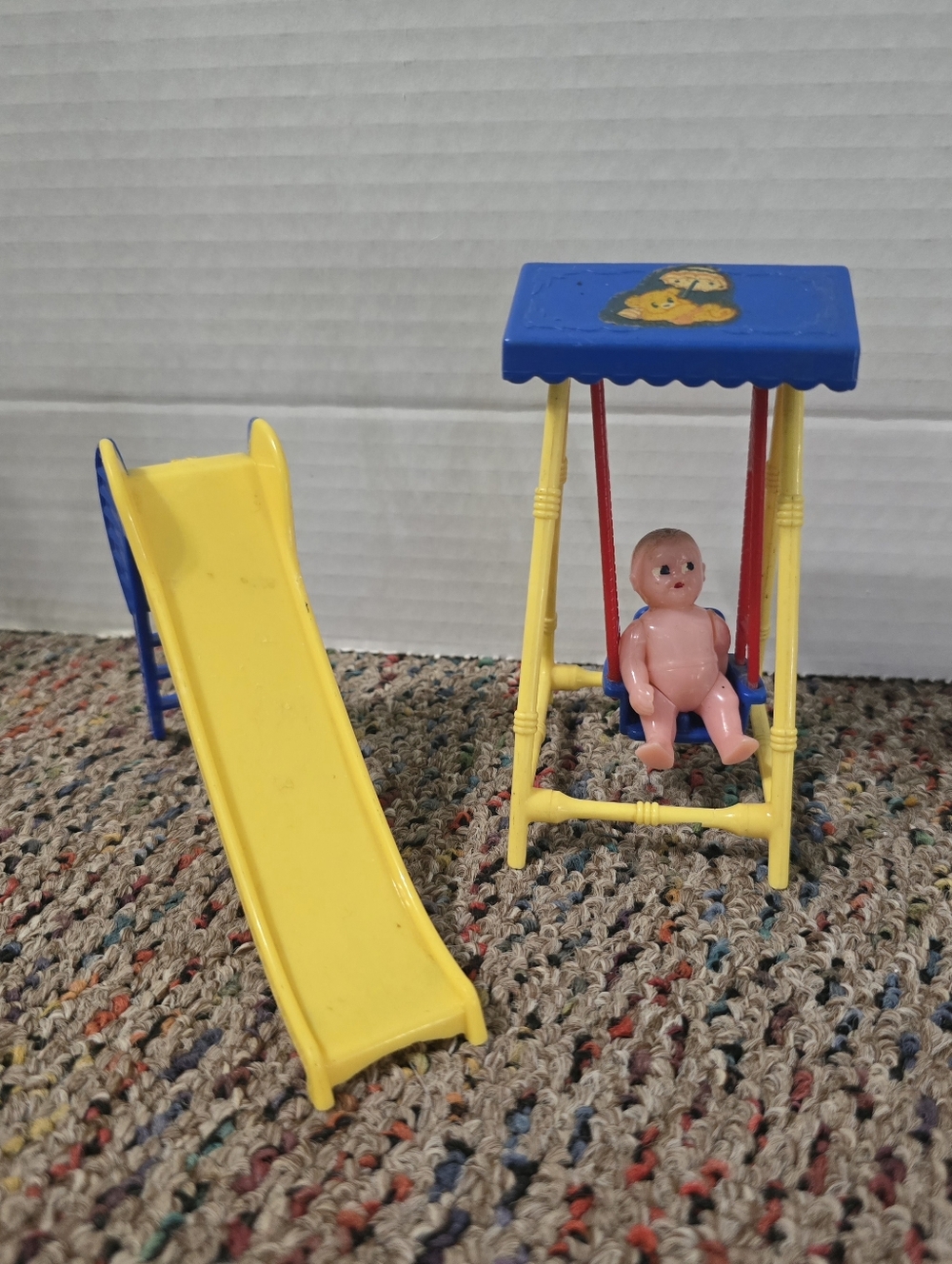 Vintage 1950's Renwal Baby Swing Slide Blue Yellow Plastic Dollhouse Miniatures